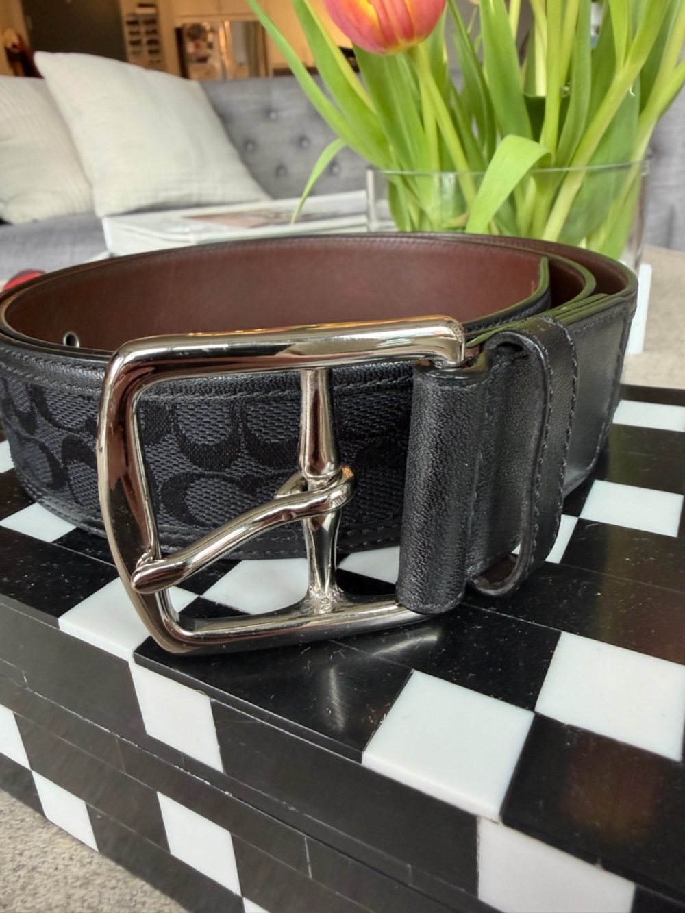 COACH Black Signature Belt with silver hardware - size M